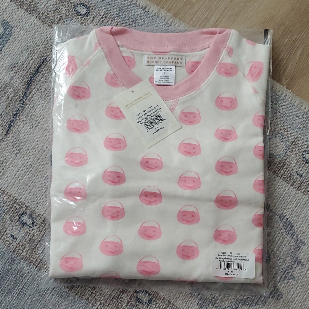 NWT The Beaufort Bonnet Company Girls Halloween Pink Cassidy Comfy Crewneck Sz6